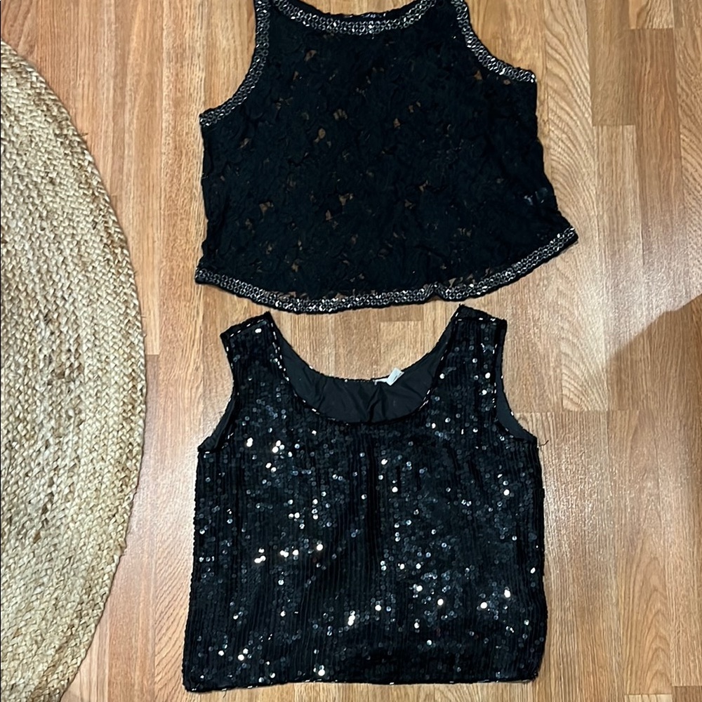 Black Sequin Sleeveless Blouse
